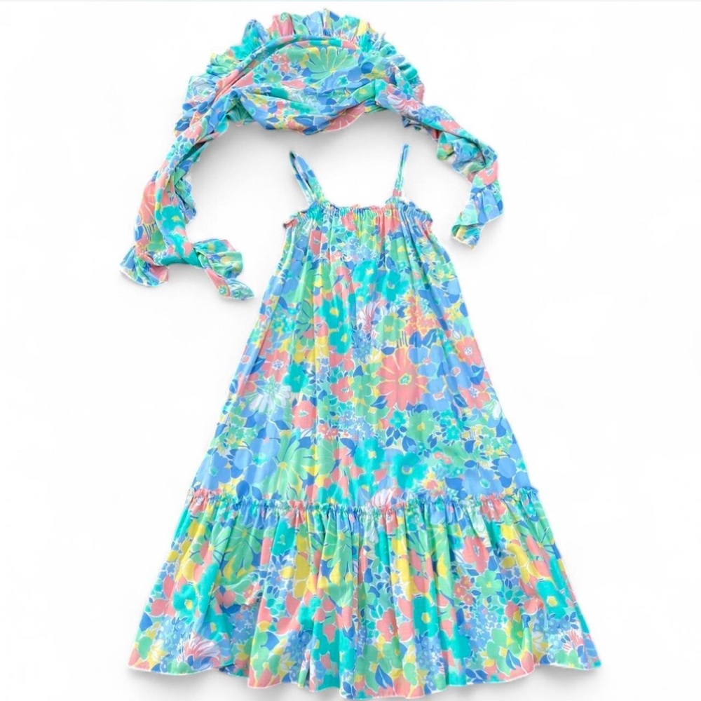Vintage The Gathering by Sears floral midi dress and shawl scarf wrap Size 12